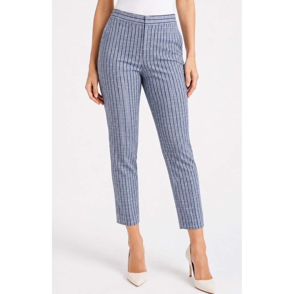 Theory Classic Skinny Pant Womens 0 Blue Plaid Screen Viscose Cropped
